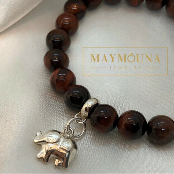 Natural Gemstones Elastic Bracelet 925Silver Charm - Picture 2 of 4